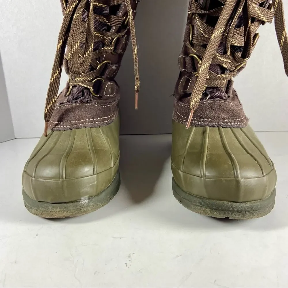 Bearpaw women Snow Boots‎ 6 Faux Fur Trim Duck Boots Lace Up Brown Olive 6M